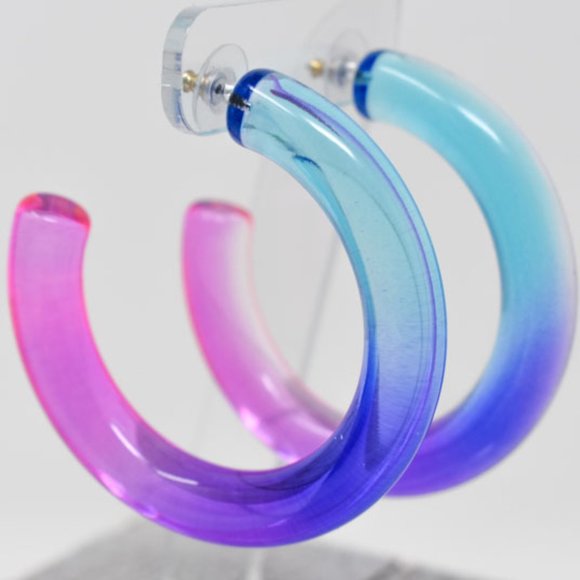 2.25" BLUE, PURPLE, PINK OMBRE TRANSLUCENT HOOPS - Picture 2 of 12